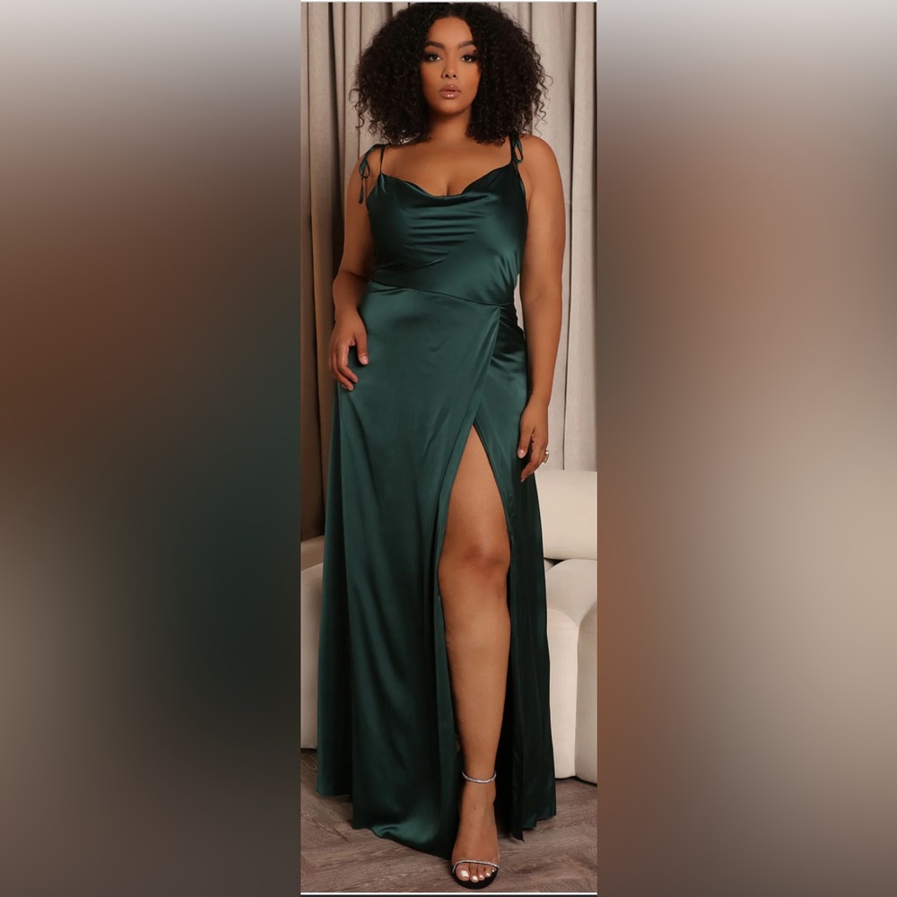 Fashion Nova Deep Emerald Green Satin Dress